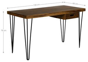 Schreibtisch 130x76x60cm Braun Metall - Massivholz - 60 x 76 x 130 cm