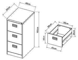 Caisson de bureau Rääkkylä Gris - Métal - 45 x 103 x 62 cm