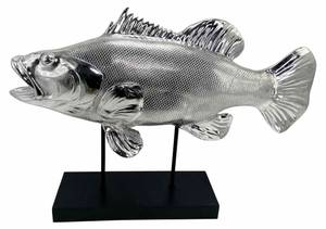 Dekofisch auf Fuß Silber - Kunststein - Keramik - 17 x 45 x 67 cm