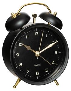 Wecker mit goldenen Uhrzeigern, hellblau Schwarz - Metall - 6 x 14 x 10 cm