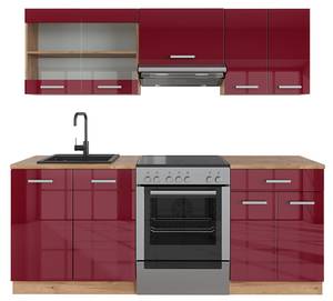 Küchenzeile R-Line 37165 Hochglanz Bordeaux - Sonoma Eiche Trüffel Dekor - Tiefe: 60 cm