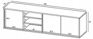 Tv-Lowboard Loft APOLLO Schwarz - Eiche Wotan Dekor