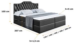 Boxspringbett VILA-1 Hochglanz Schwarz - Breite: 120 cm - H4