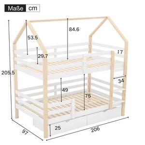 Etagenbett Hemera Ⅴ Weiß - Holzwerkstoff - Metall - Massivholz - Holzart/Dekor - 97 x 205 x 206 cm