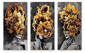 Leinwandbilder Set Abstrakt Frau Blumen 180 x 120 x 120 cm