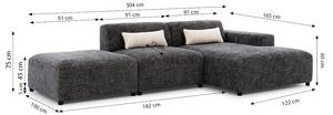 Ecksofa ROLIA mit Ottomane Schwarz