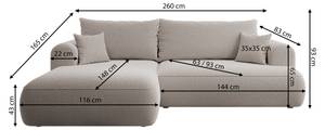 Ecksofa OVO Beige - Ecke davorstehend links - Ottomane davorstehend links