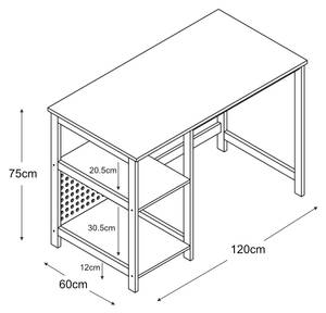 Bureau Dønna Noir - Marron - Bois manufacturé - En partie en bois massif - 60 x 75 x 120 cm