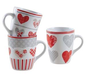 Mug en grès coeur rouge (Lot de 3) Céramique - 9 x 11 x 9 cm