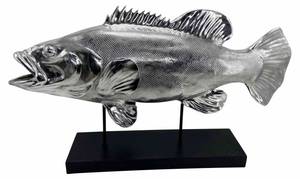 Dekofisch auf Fuß Silber - Kunststein - Keramik - 19 x 46 x 82 cm