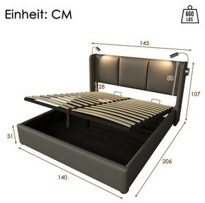 Polsterbett YUN AGC21 Grau - Breite: 145 cm