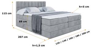 Boxspringbett MIAMI KING Hellgrau - Breite: 160 cm