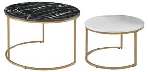 Set de 2 tables basses Christchurch Imitation marbre noir - Imitation marbre blanc - 70 x 70 cm - Diamètre : 70 cm - Bois manufacturé - Métal