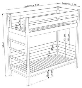 Etagenbett N03 Eiche - Weiß - 80 x 190 cm