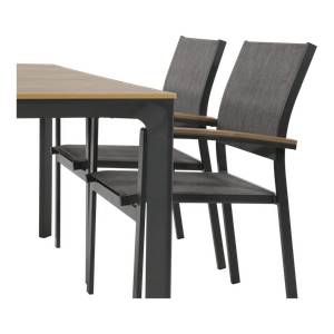 Sitzgruppe Alu Teakoptik 5 teilig Schwarz - Metall - 160 x 74 x 90 cm