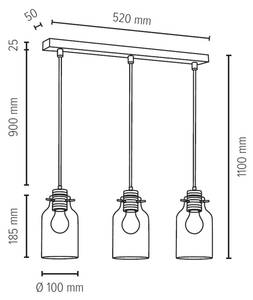 Alessandro Wood Suspension Verre transparent / Chêne massif - 3 ampoules