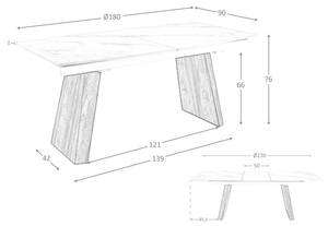 Esstisch 1134 Weiß - Porzellan - Stein - 180 x 76 x 90 cm