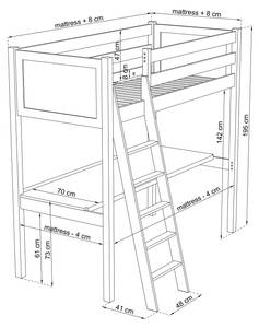 Hochbett N04 mit Schreibtisch Eiche - Weiß - 80 x 180 cm