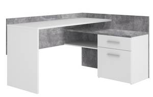 Bureau angle blanc décor béton gris Gris - Pierre - 140 x 79 x 112 cm