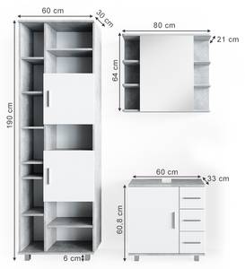 Salle de bain Ilias (3 éléments) Imitation béton - Blanc - 80 x 64 x 21 cm