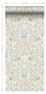 papier peint fleurs et oiseaux de style Blanc - Fibres naturelles - Textile - 53 x 1005 x 1005 cm