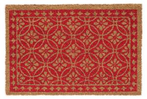 Tapis en coco avec motif floral Marron - Rouge - Fibres naturelles - Matière plastique - 60 x 2 x 40 cm