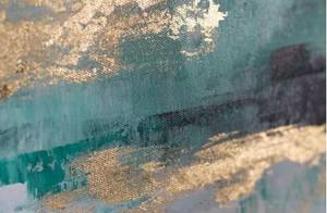 Tableau peint Secret of the Water Turquoise - Bois massif - Textile - 100 x 75 x 4 cm