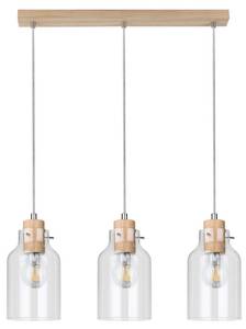 Alessandro Wood Suspension Verre transparent / Chêne massif - 3 ampoules