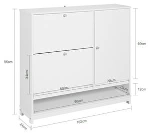 Schuhschrank FSR114-W Weiß - Holzwerkstoff - Massivholz - 102 x 96 x 24 cm