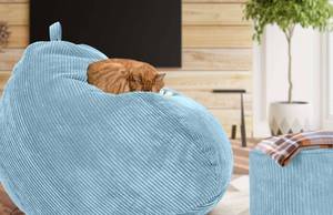 Pouf XXL + Tabouret - velours côtelé Bleu clair