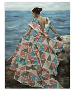 Tableau peint Beauty and the Sea Bleu - Bois massif - Textile - 75 x 100 x 4 cm