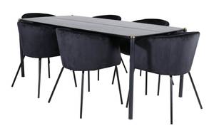 Pelle ensemble table, table noir et 6 Noir - Noir brillant