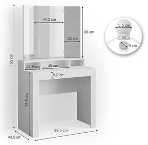 Coiffeuse Nora 33995 Blanc - Bois manufacturé - 89 x 155 x 43 cm