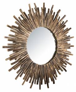 Miroir rond soleil nature branches Marron - En partie en bois massif - 5 x 90 x 90 cm