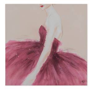 Tableau peint à la main Passionate Dance Rose foncé - Bois massif - Textile - 80 x 80 x 4 cm