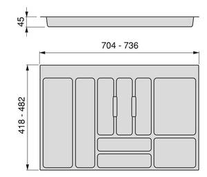 Besteckfach Optima für Grau - Kunststoff - 52 x 5 x 76 cm