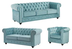 Ensemble canapé fauteuil  CHESTERFIELD Bleu clair