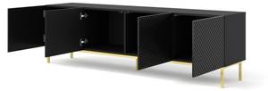 Tv lowboard RAVENNA C RTV200 4D Schwarz - Hochglanz Schwarz - Gold