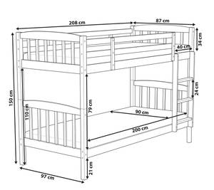 Hochbett REVIN Eiche Dunkel - 97 x 147 x 208 cm