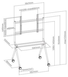 TV Ständer LUMTTF15-68FW Grau - Metall - 106 x 173 x 80 cm