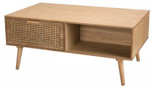 Table basse 1 niche 2 tiroirs Beige - En partie en bois massif - 60 x 44 x 100 cm