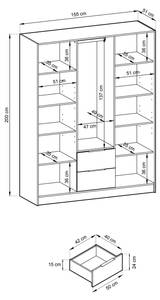 Kleiderschrank Nelly 3D Schwarz - Eiche Dekor