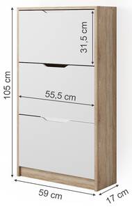 Schuhkipper Luca Sonoma/Weiß 3 Fächer Weiß - Holzwerkstoff - 59 x 105 x 22 cm