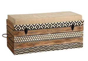 Coffre banc Zigzag en manguier et coton Marron - Bois manufacturé - 100 x 48 x 40 cm