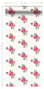 Tapete gestickte Rosen 7042 Pink - Naturfaser - Textil - 53 x 1005 x 1005 cm