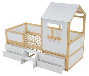 Hausbett WoodyZoom Ⅰ Beige - Weiß - Holzwerkstoff - Massivholz - Holzart/Dekor - 97 x 159 x 204 cm