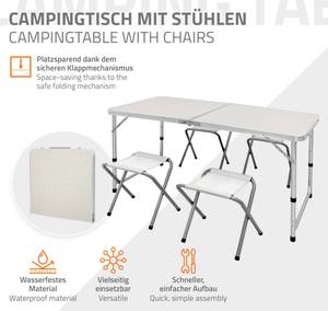 Campingtisch Set mit 4 Hocker 120cm Weiß Weiß