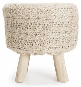 Tabouret rond bois et laine ivoire Beige - Textile - 40 x 41 x 40 cm