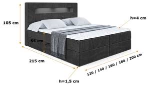 Boxspringbett - ORGOL Schwarz - Breite: 180 cm - H4