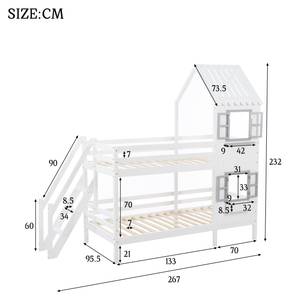 Etagenbett HomeyAtticⅠ Weiß - Holzwerkstoff - Massivholz - Holzart/Dekor - 96 x 232 x 267 cm